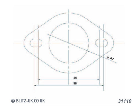 Blitz Exhaust Gasket - 31110 - 62mm Bore - 2 bolt fixing 86-98mm centres
